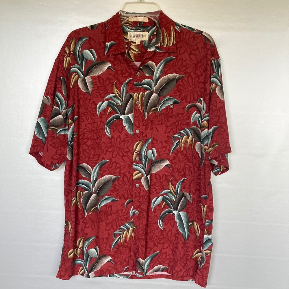 Campia Moda Rayon Hawaiian Tropical Aloha Shirt Mens Large Button Up Maroon